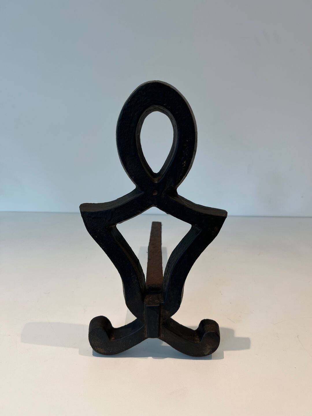 Pair of Cast Iron Chenets with Figurative Anthropomorphic Silhouette, by Raymon