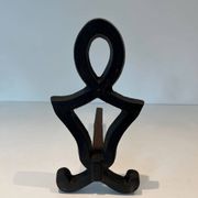 Pair of Cast Iron Chenets with Figurative Anthropomorphic Silhouette, by Raymon