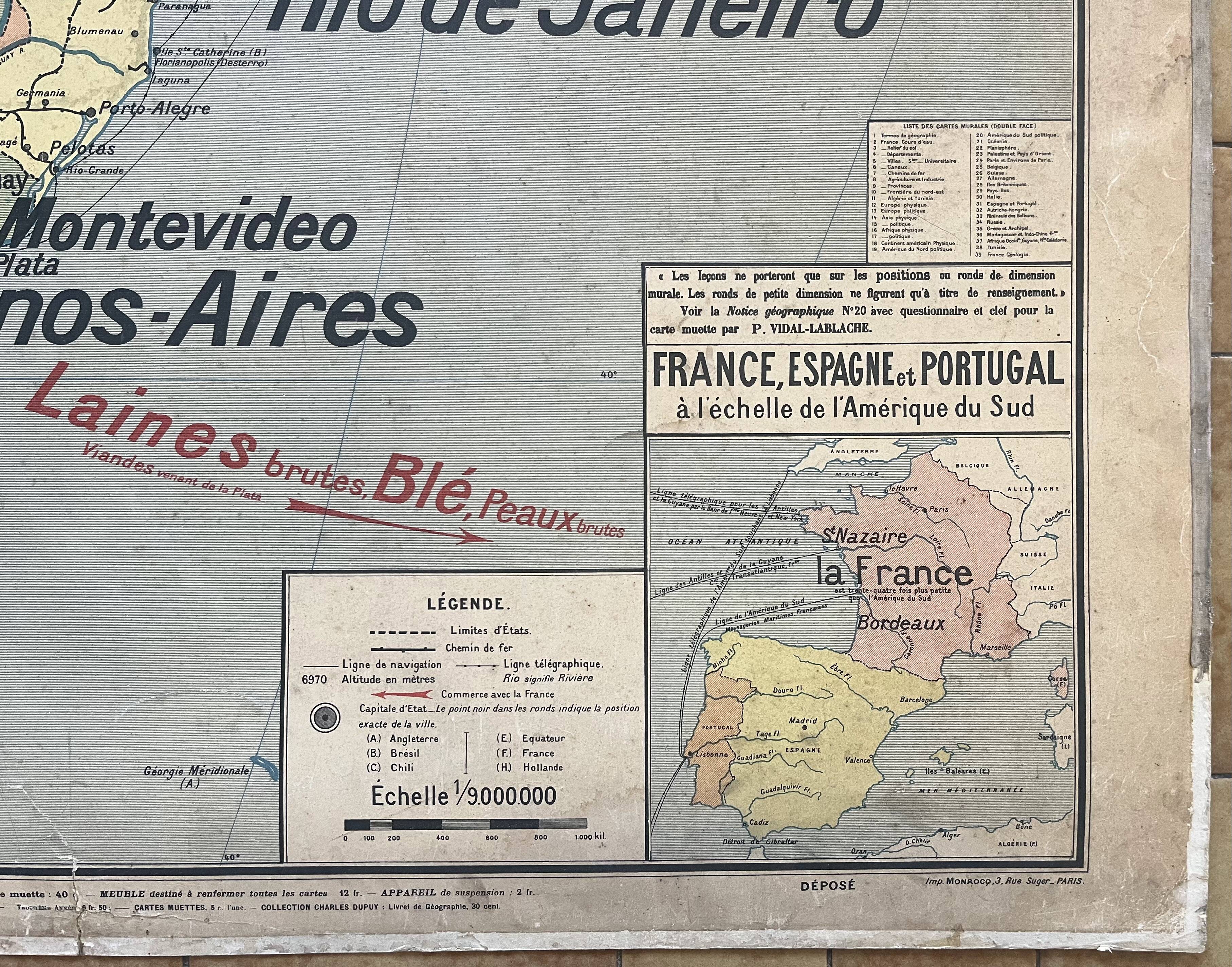 Old school map Vidal-Lablache 20, Mézières, T18, 1900 South America