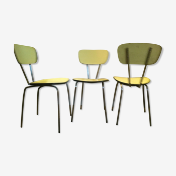 Set de 3 chaises formica jaune vintage