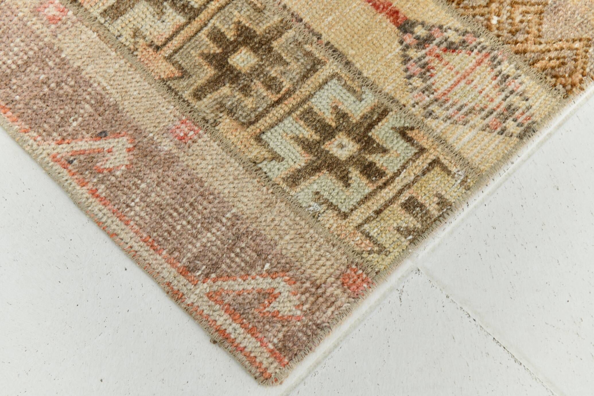 Cream Beige Turkish Vintage Runner Rug, 80x224Cm