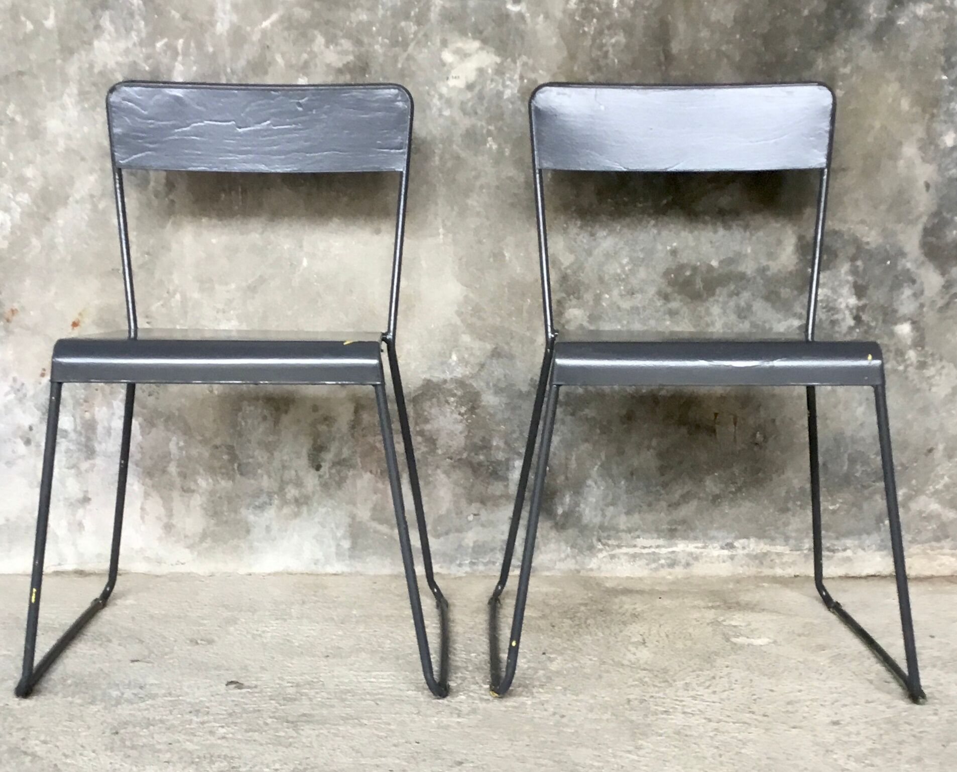 Pair of stackable metal chairs with sled feet - 1960