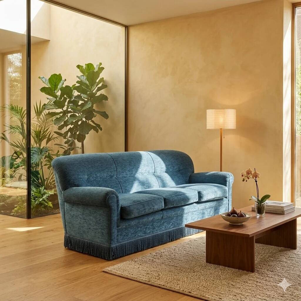 Vintage velvet sofa with spring cushioning, Italian design from the 1950s.