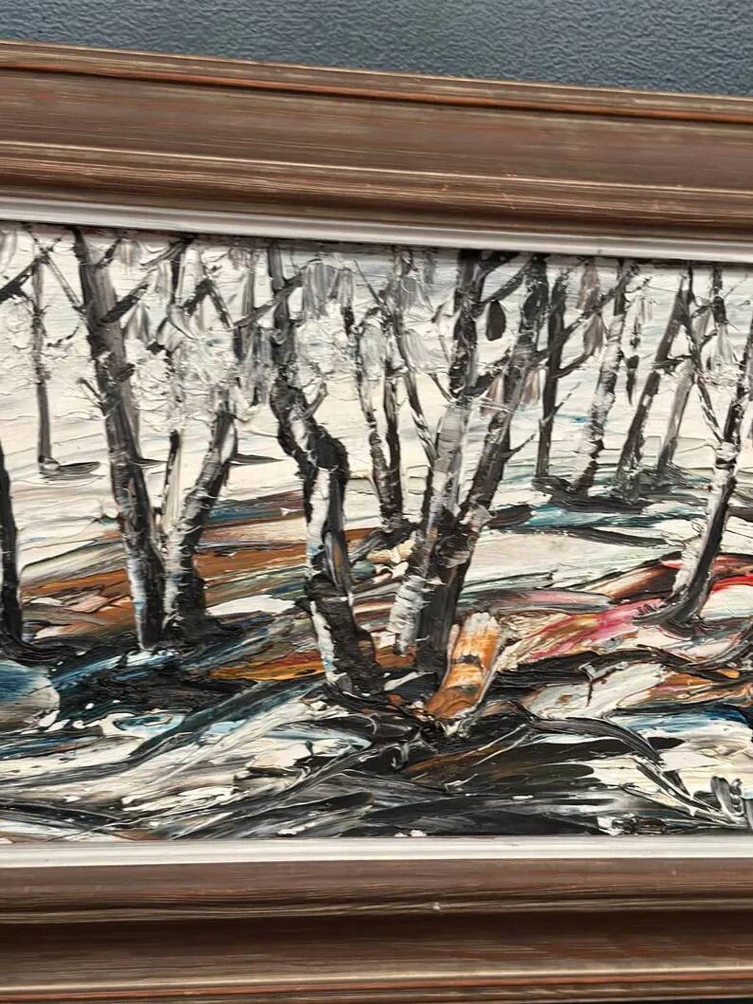 Oil on Swedish panel - "Forest in Winter" - Signed - Vintage and Framed