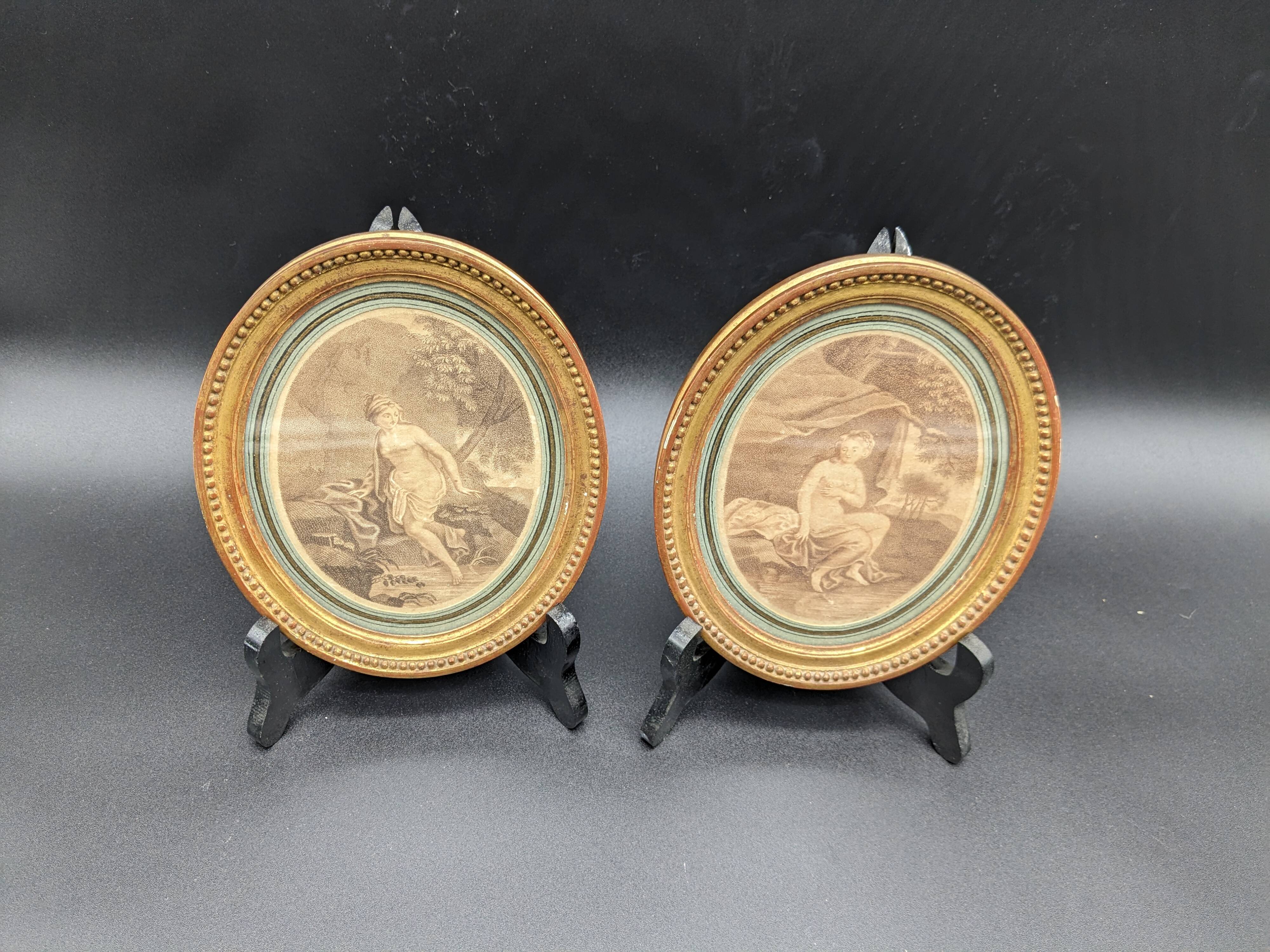 Pair of engravings Diane au bain XIX th gilded wood frame