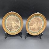 Pair of engravings Diane au bain XIX th gilded wood frame