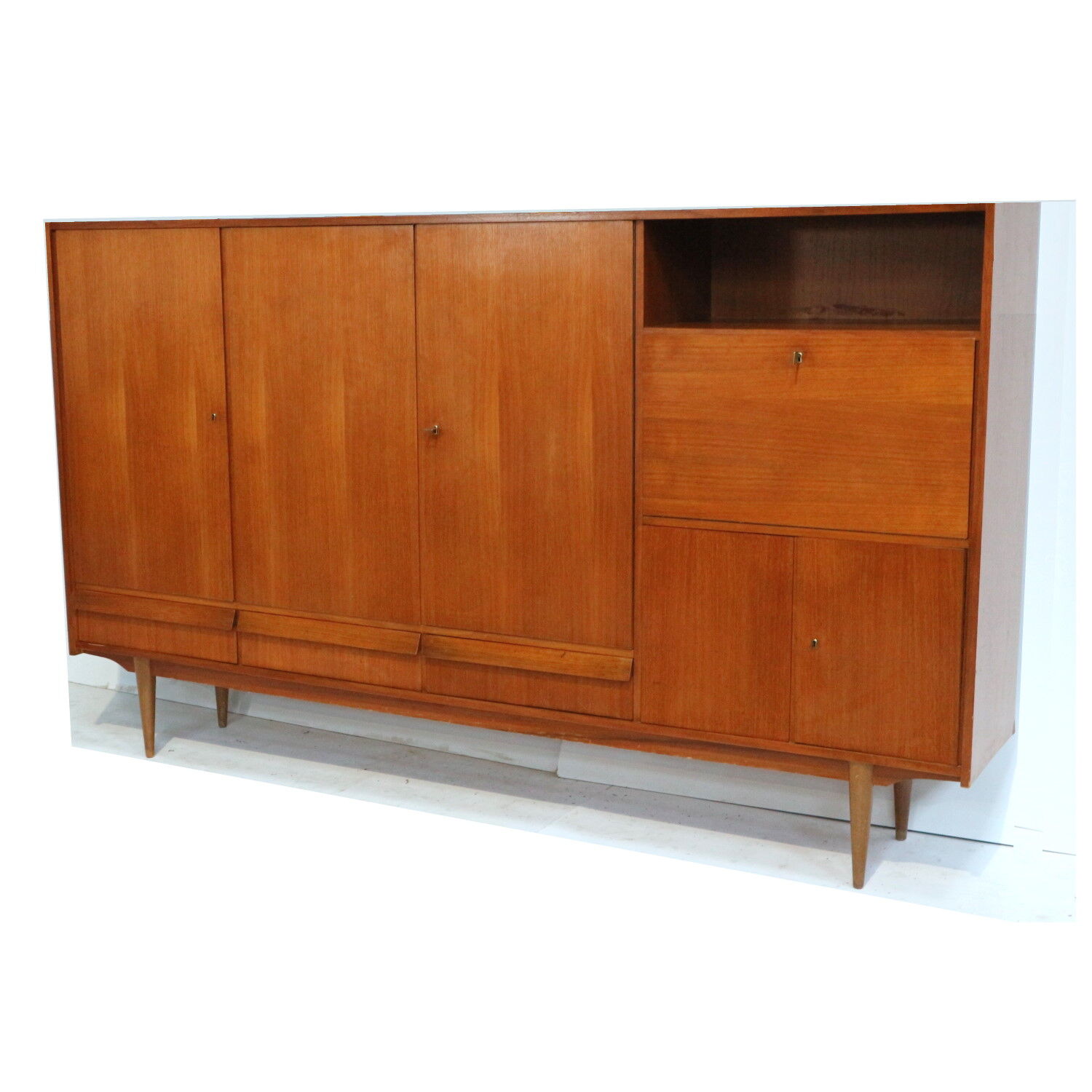 Large vintage teak highboard / high sideboard from the 1960s