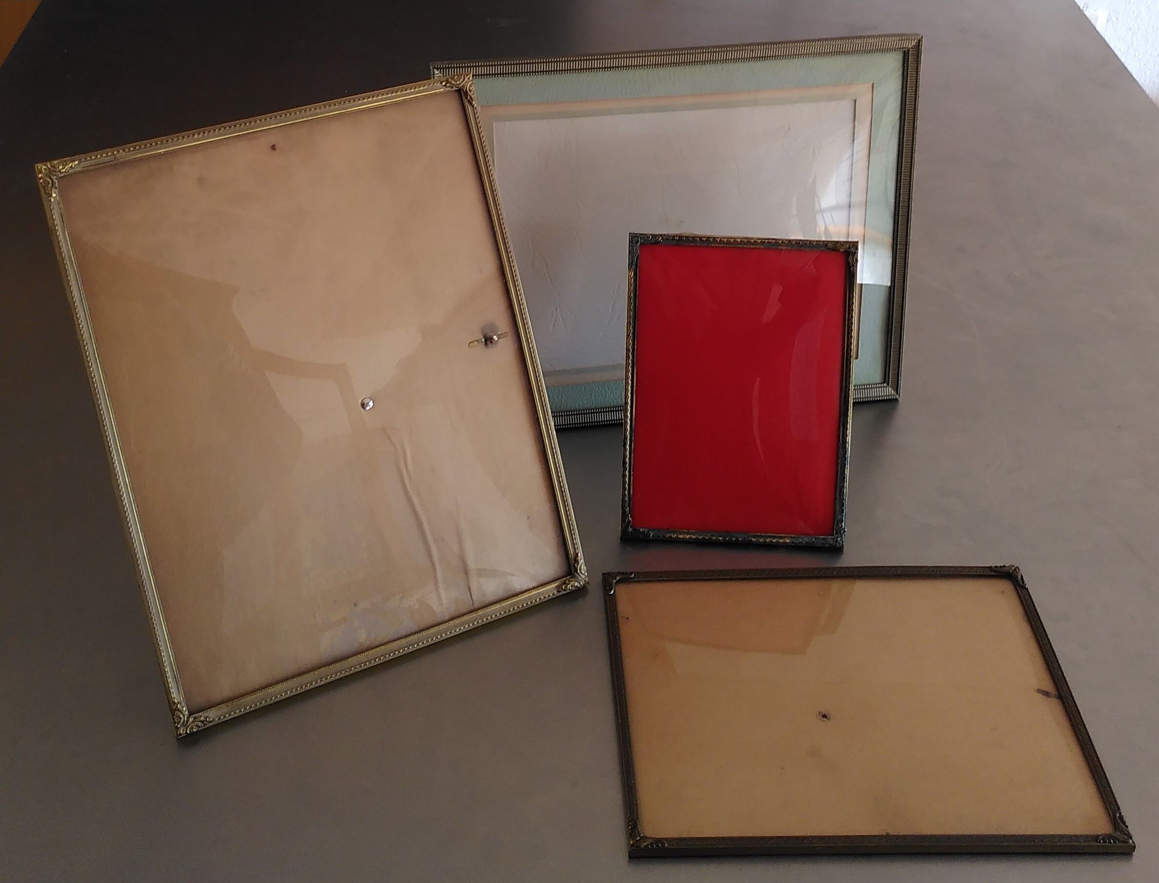 Set of 4 Danish photo frames 40s or 50s in curved glass