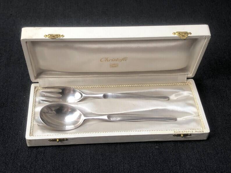 Vintage Christofle Silver Plated Fork and Soup Spoon Set Tapio Wirkkala Duo