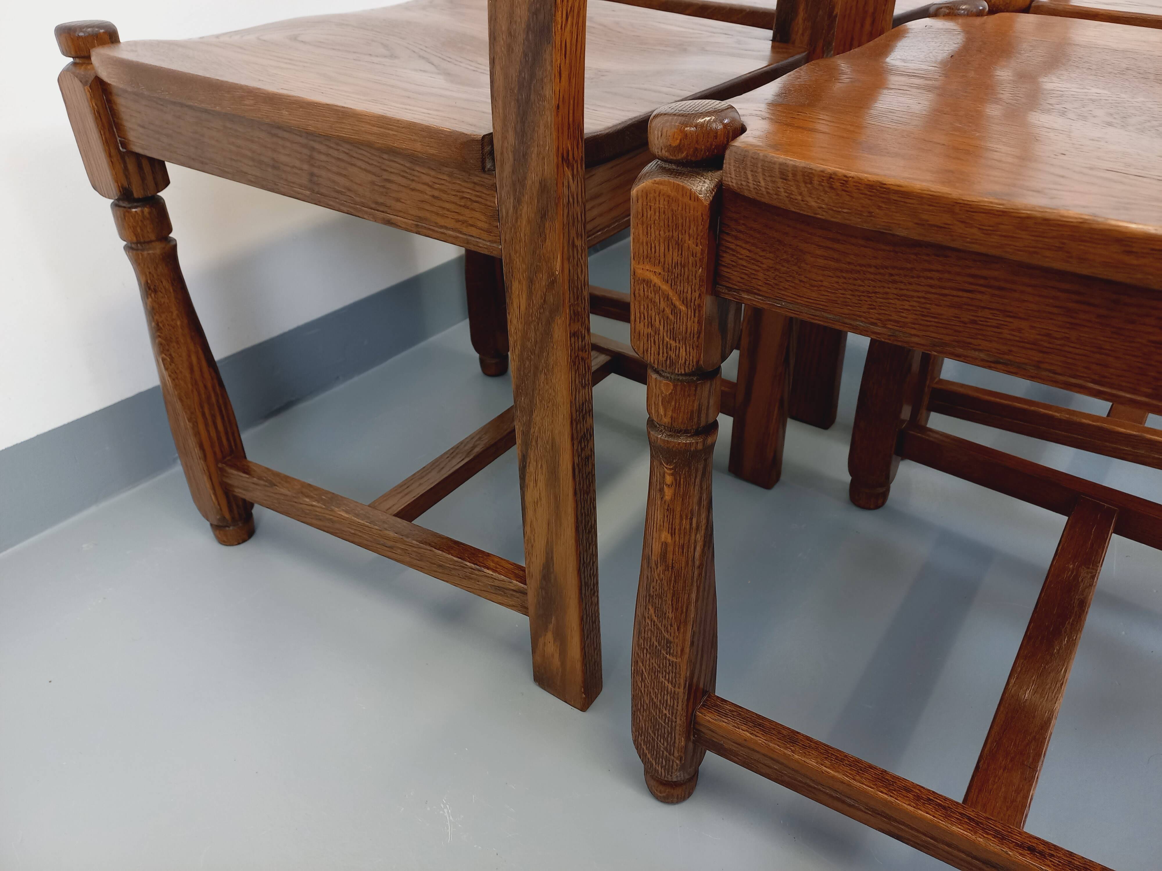 Set of 6 vintage brutalist chairs in oak wood from the 60s