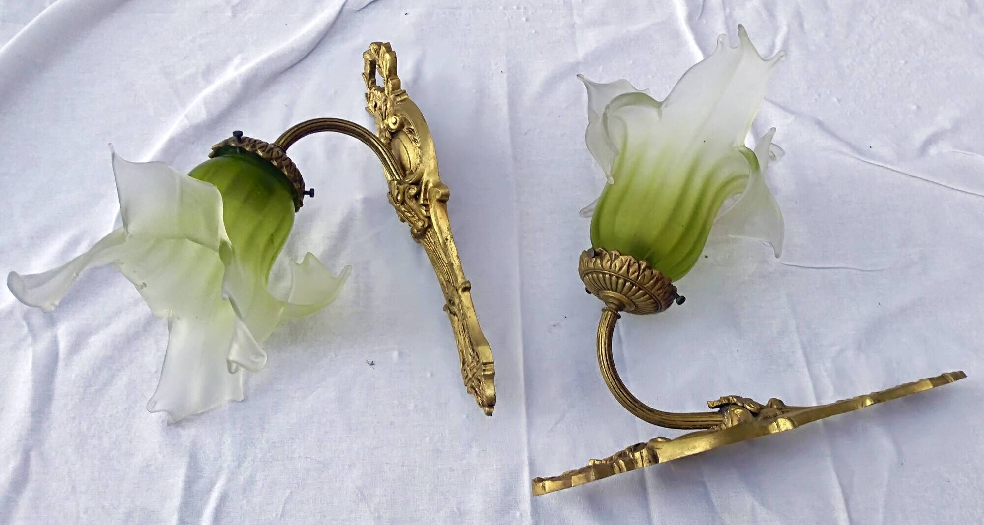 Pair of gilded metal glass paste sconces from the early 20th century