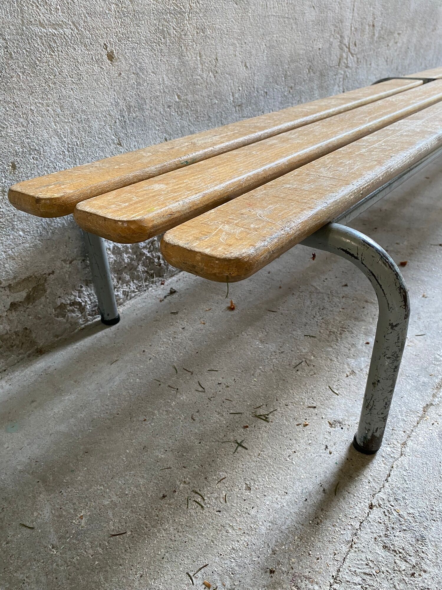 Vintage kindergarten bench wood & metal lacquered