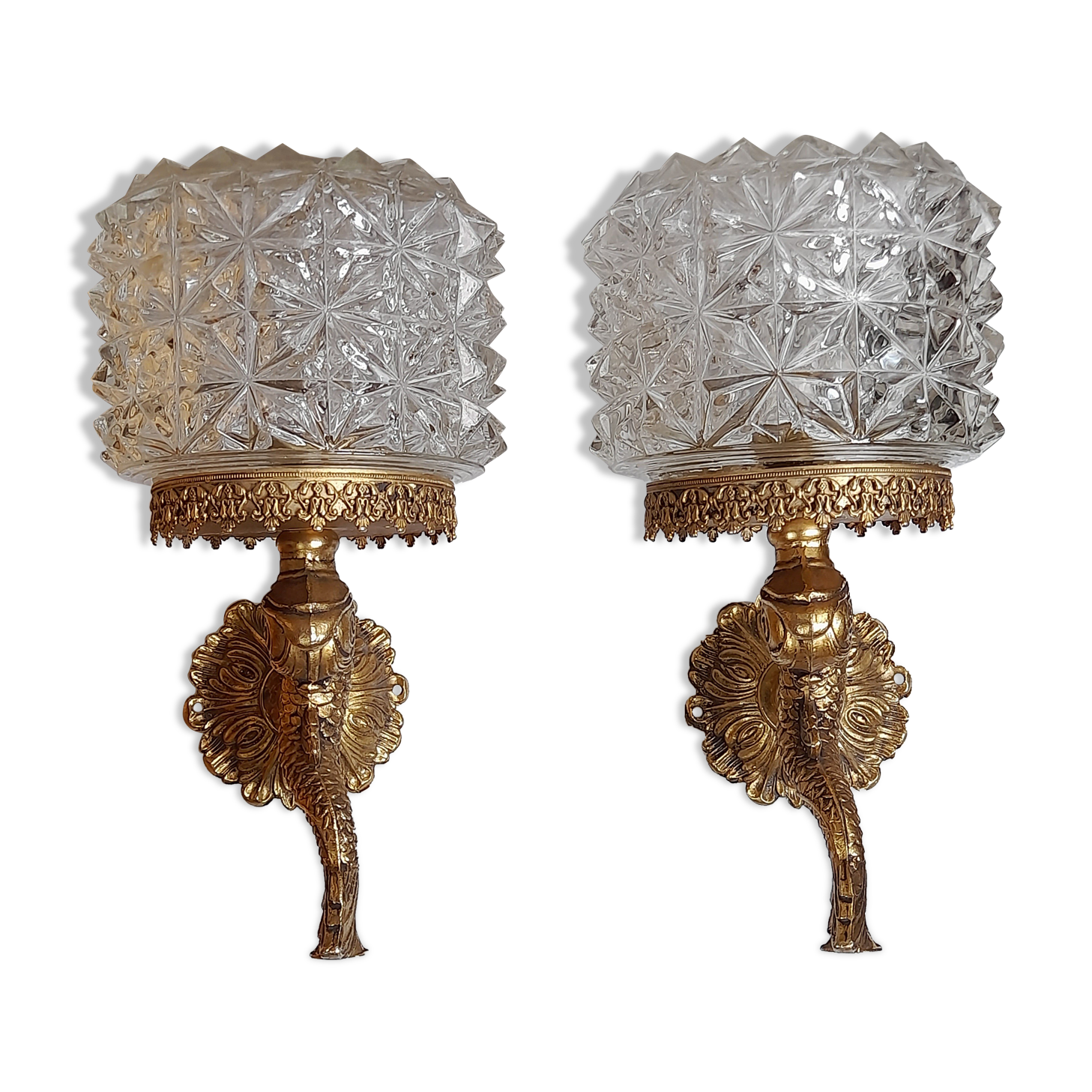 Pair of dolphin brass sconces