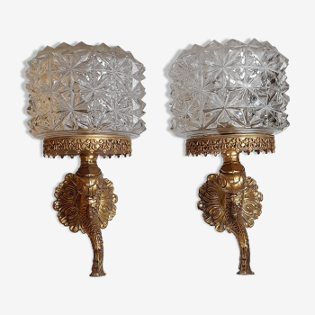 Pair of dolphin brass sconces