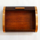 Cigarette box with wooden sliding curtain