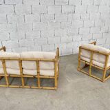 60s bamboo bench and armchair