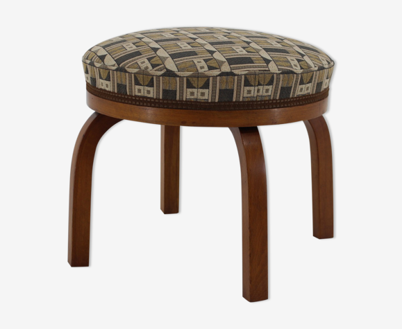 Tabouret en hêtre Fischel années 1930 en tissu Backhausen, Tchécoslovaquie