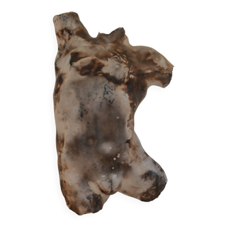 Male torso sculpture by patinated casting, signed to be identified.