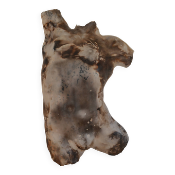 Male torso sculpture by patinated casting, signed to be identified.
