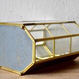 Small vintage octagonal display case in transparent glass, mirror glass and brass - jewelry display