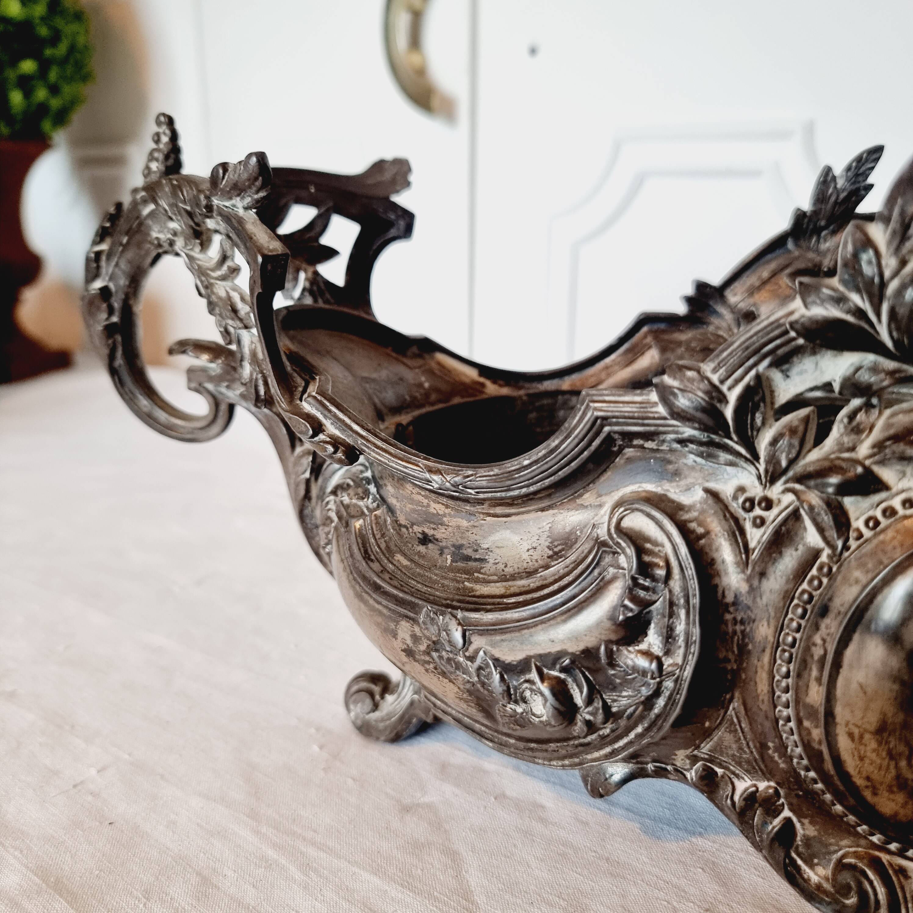Late 19th century plated bronze planter, Louis XV style rocaille decoration
