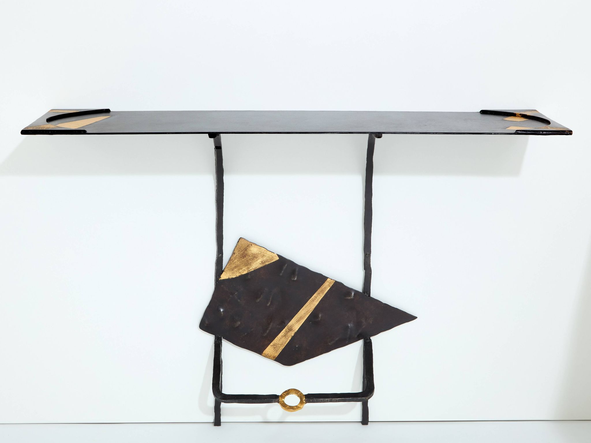 Pair of brutalist wrought iron consoles by Argueyrolles 1990