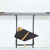 Pair of brutalist wrought iron consoles by Argueyrolles 1990