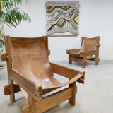 Vintage brutalist leather armchair 'Safari time'
