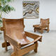 Vintage brutalist leather armchair 'Safari time'
