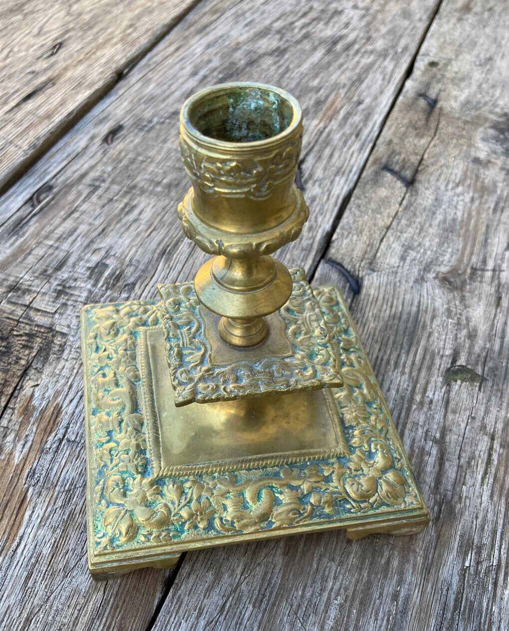 Gilded bronze candle holder, Asian fish decoration, China