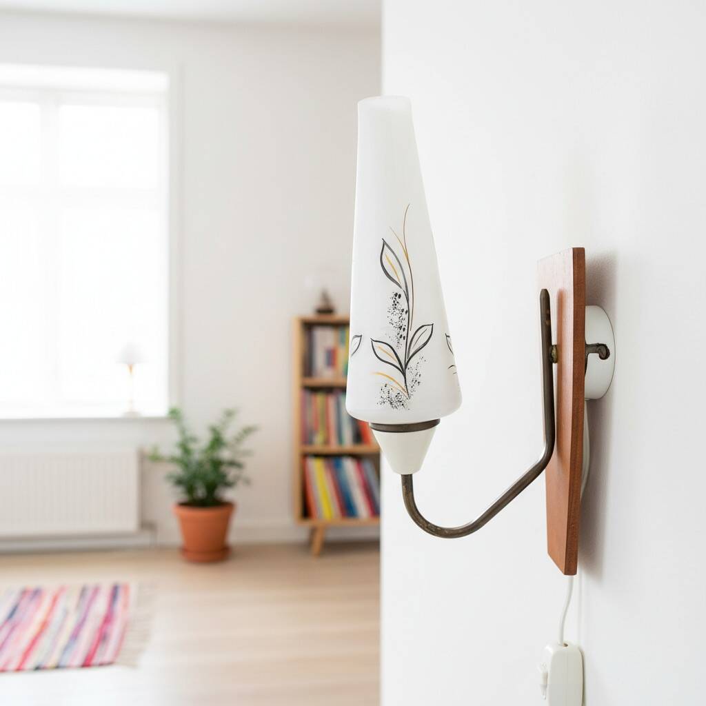 Danish Modern teak opaline glass wall sconce