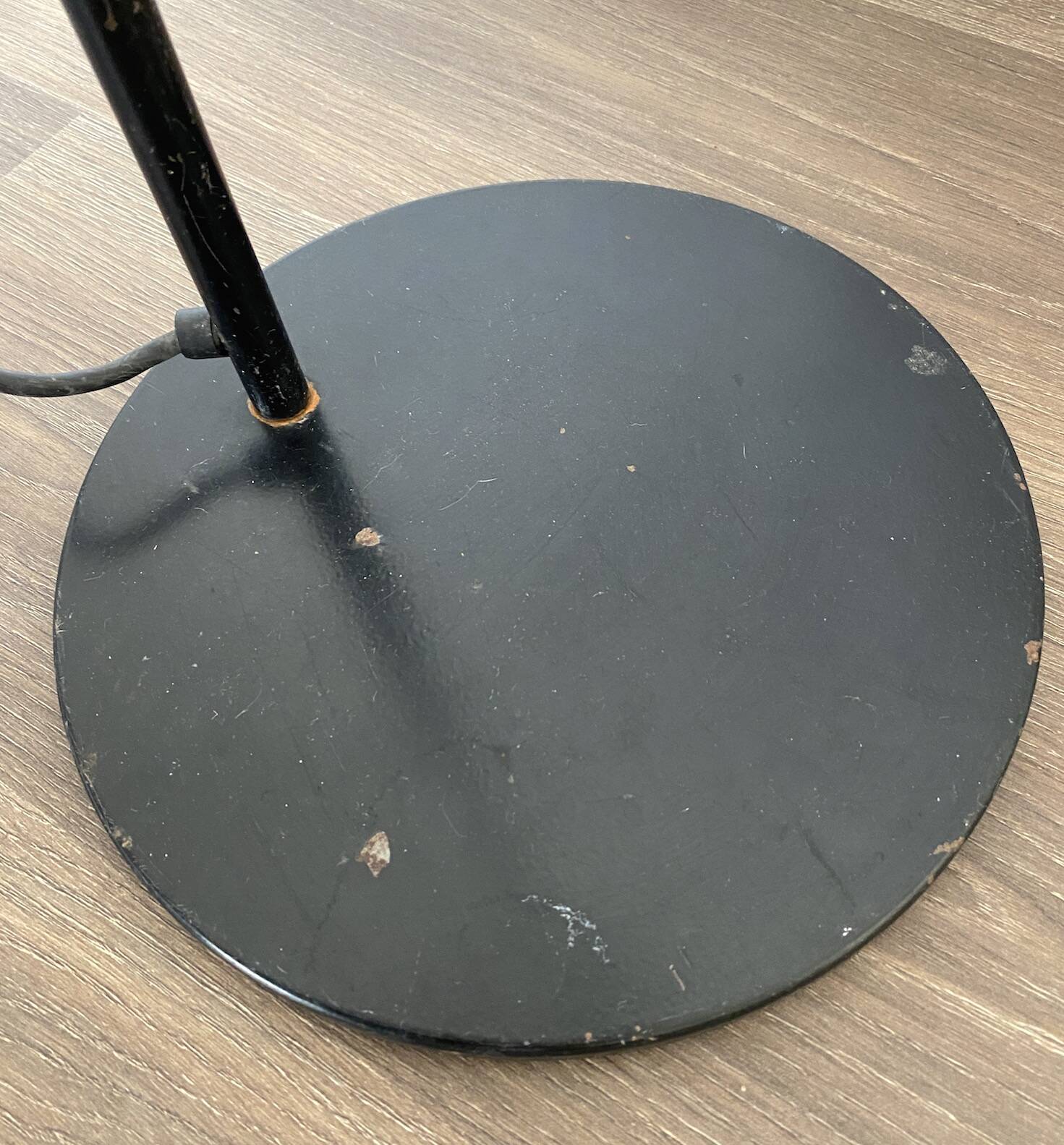 Vintage halogen floor lamp in black lacquered metal and brass ball joint