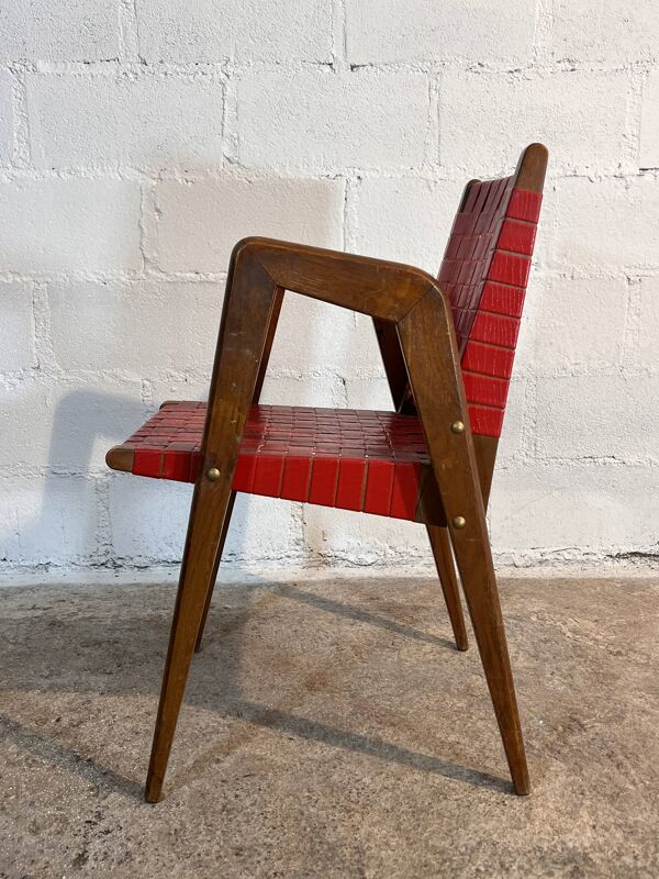 Fauteuil Pieds Compas dans le Style Pierre Cruège  France, 1950s