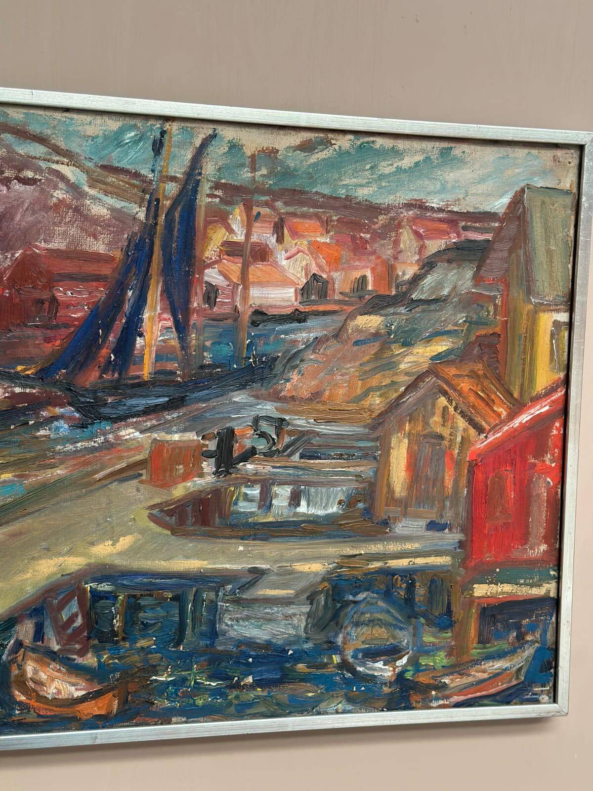 Original Mid Century Swedish Oil On Canvas – “Bohuslän” By Sara‑Lisa Ryd – Vintage & Framed – 48 × 57 Cm