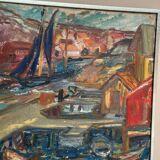 Original Mid Century Swedish Oil On Canvas – “Bohuslän” By Sara‑Lisa Ryd – Vintage & Framed – 48 × 57 Cm