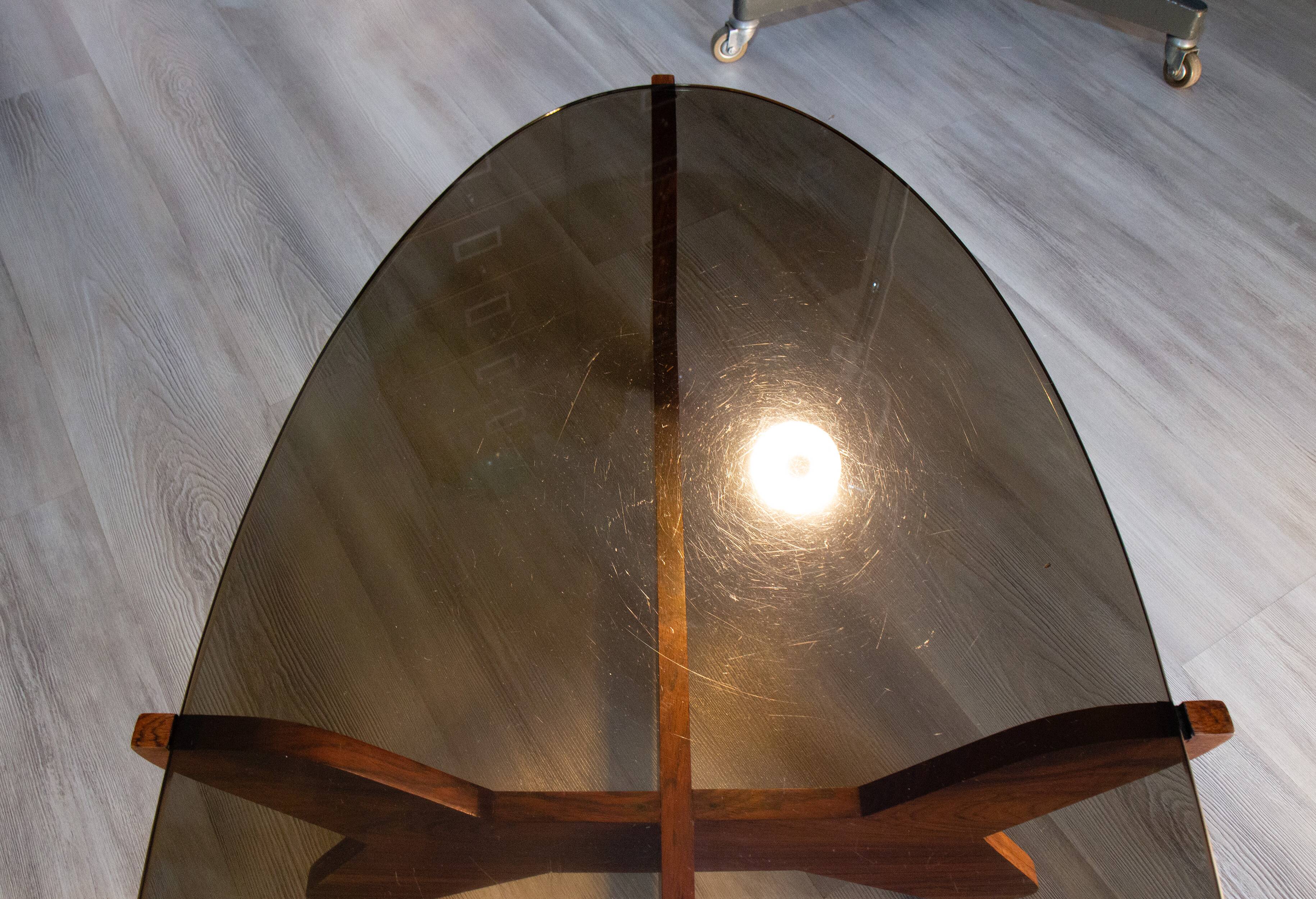 Scandinavian coffee table, rosewood and smoked glass, 1960