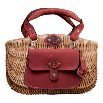 Unique handmade wicker and leather basket