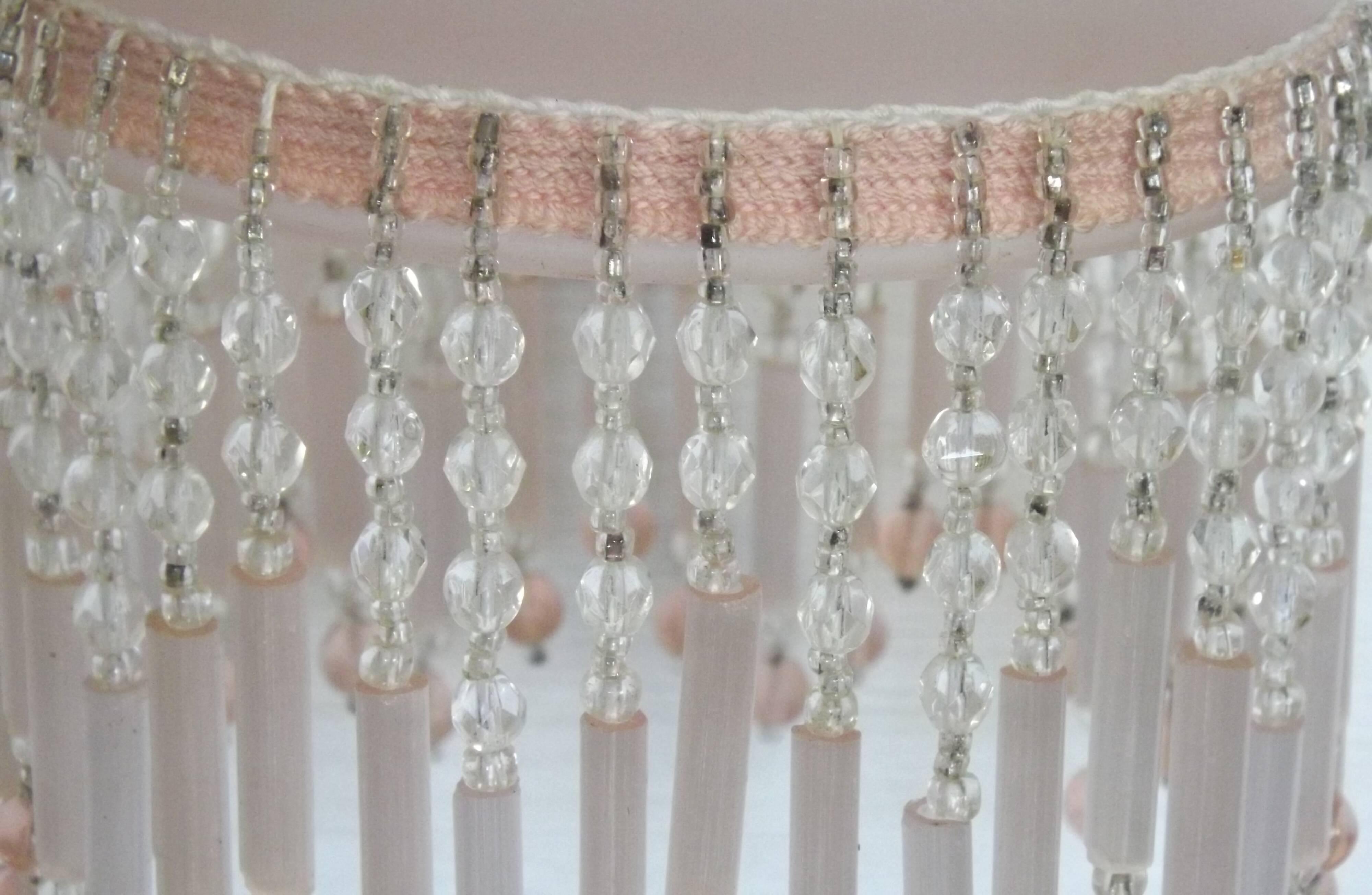 Pair of French Vintage Gold Wall Lights Pink Glass Beaded Fringe Shades