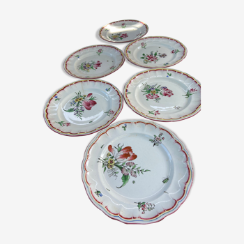 Lot of 6 Lunéville dessert plates decorated with flowers