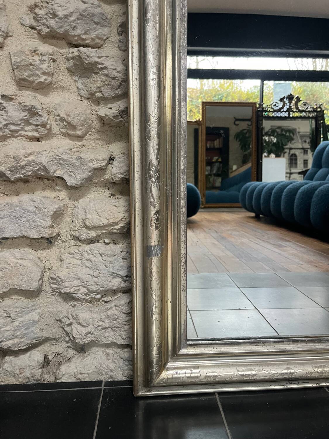 Antique Louis-Philippe mirror 126/80.5cm gilded with silver leaf trumeau
