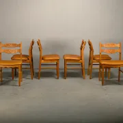 Chaises de salle à manger style Razorblade par Henning Kjærnulf en chêne et cuir, Danemark