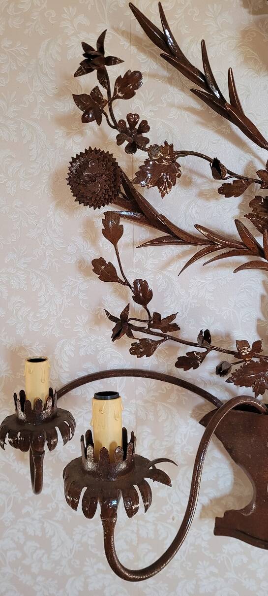 Large varnished metal wall light