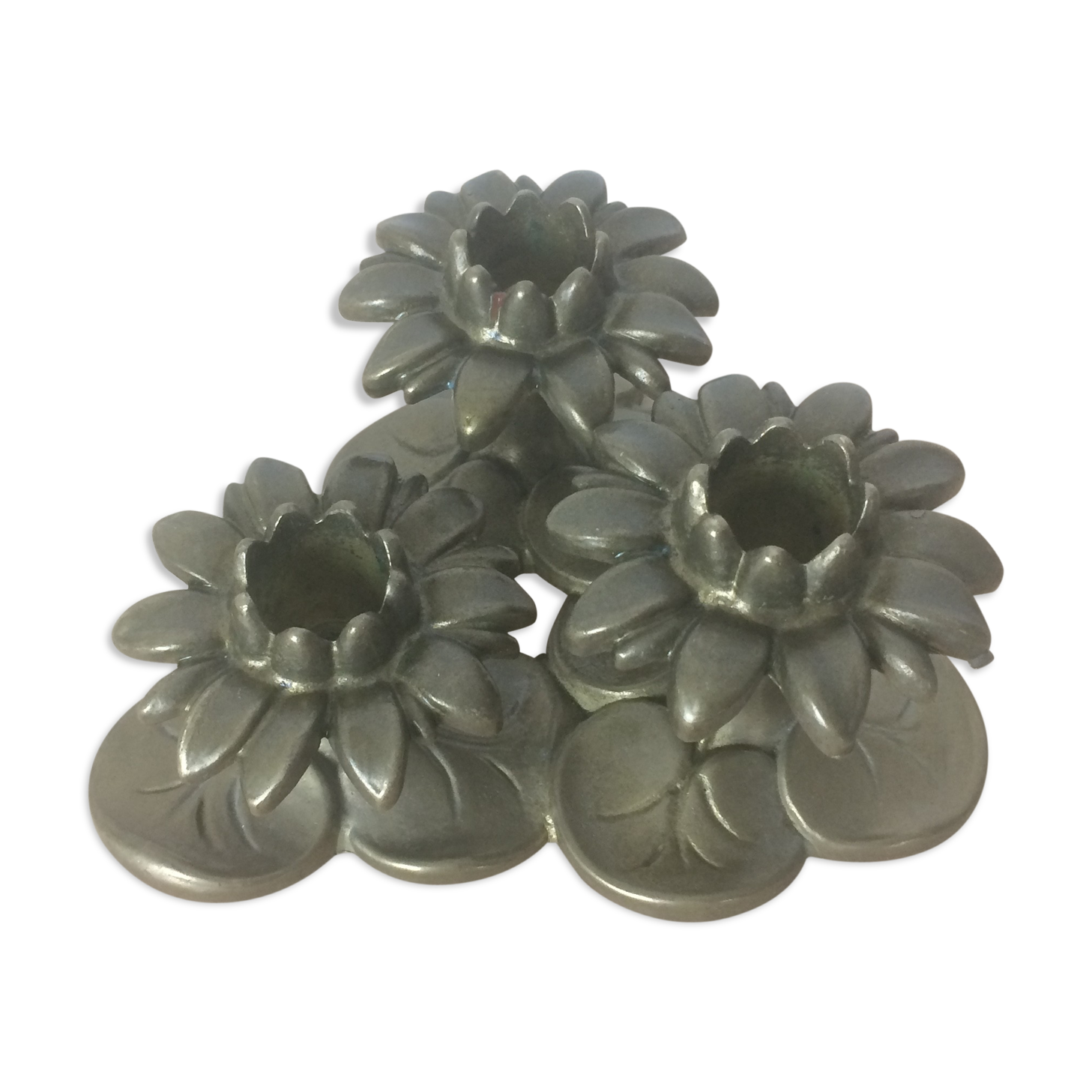 Triple brass flower candlestick