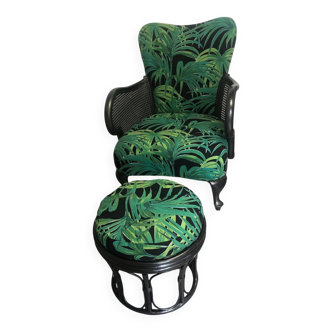 Fauteuil chippendale et pouf