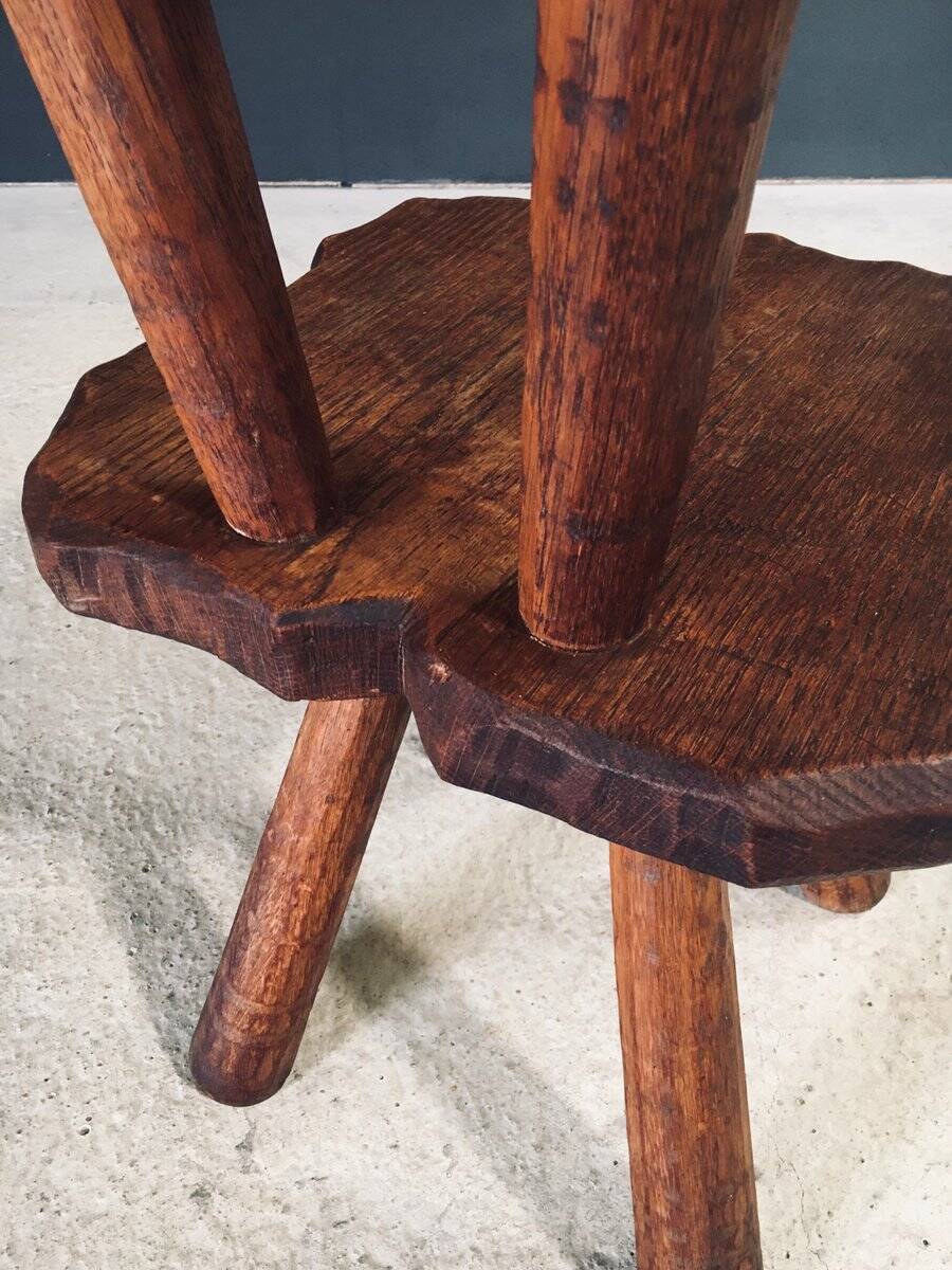 Rustic Alpine Hand-Carved Oak Chair, France, 1920s