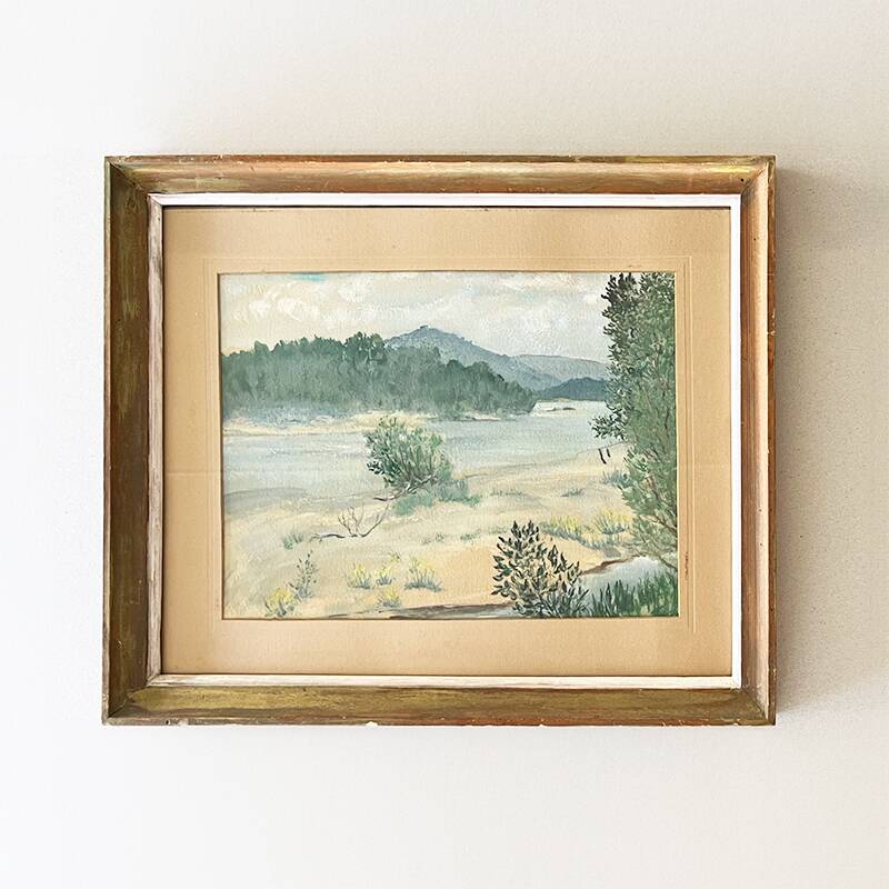 Painting "Banks of the Loire", Oil on paper, framed