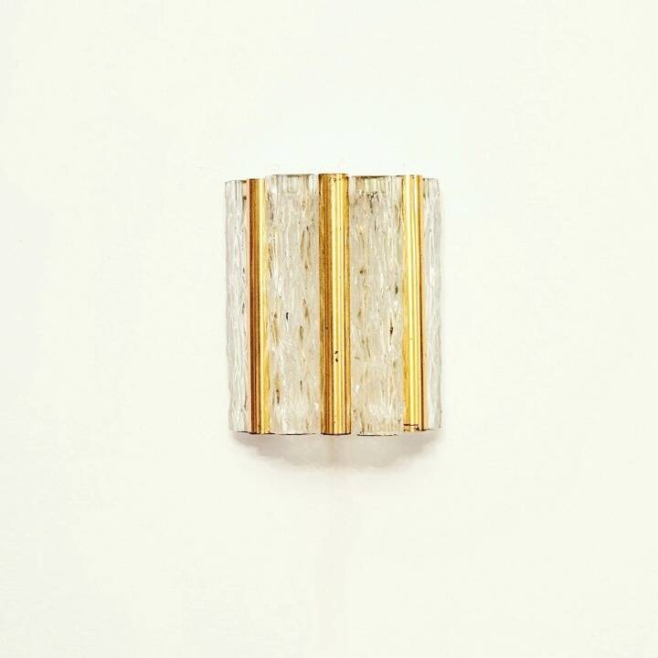 Mid-Century Modern Ice Glass & Brass Wall Light from Kaiser, Germany. 1960s