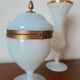 Bonbonnière and vase in opaline Charles X gilded metal