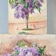 Painting Set of 2 watercolors Jetty/bouquet of Lilac flowers early 20th century