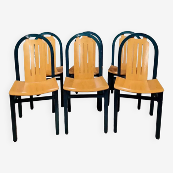 Series of 6 chairs from the Baumann brand, Argos model, in sycamore and varnished natural wood